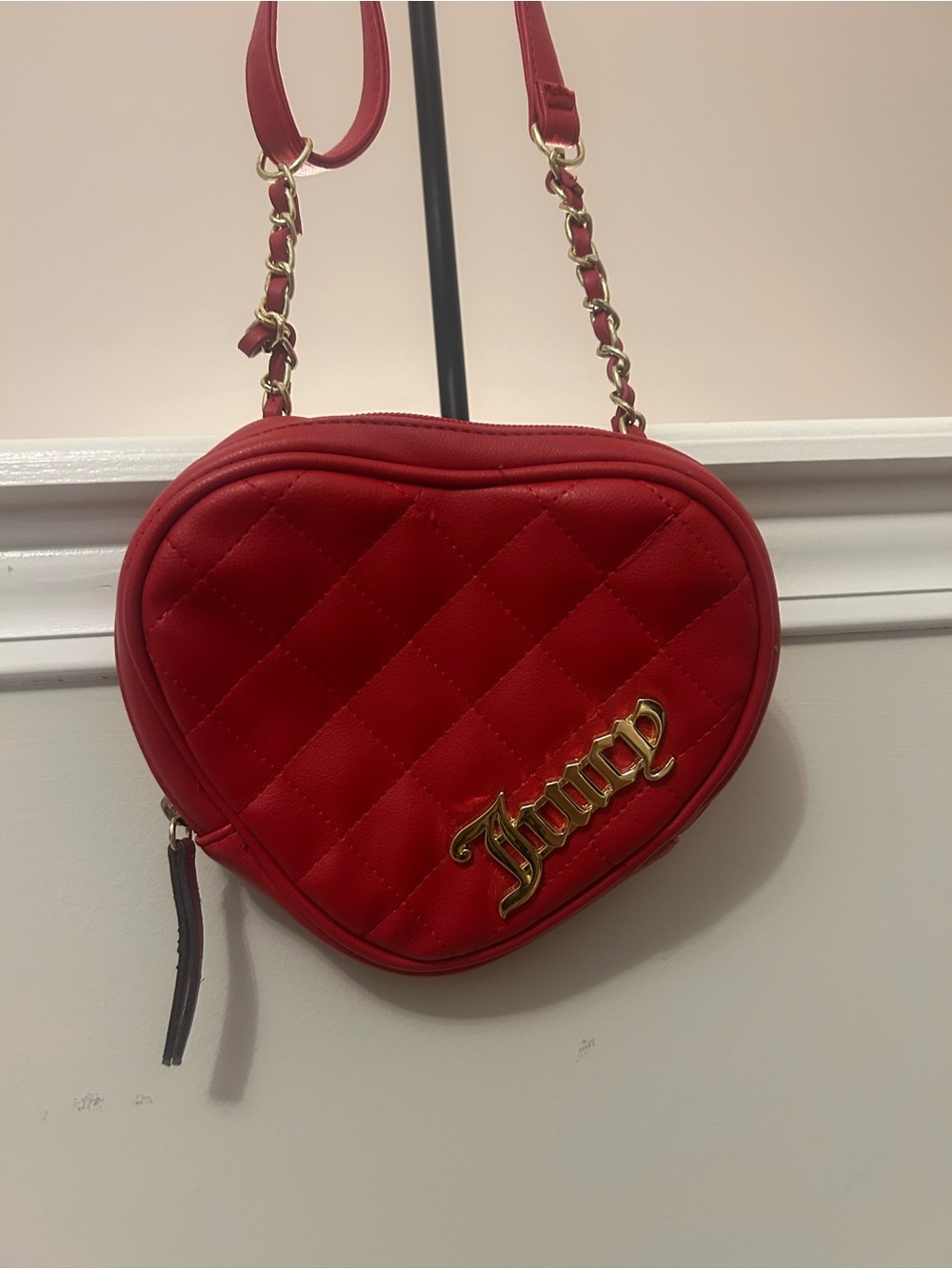 Juicy Couture Red Quilted Heart-Shaped Crossbody with Gold Tone Logo